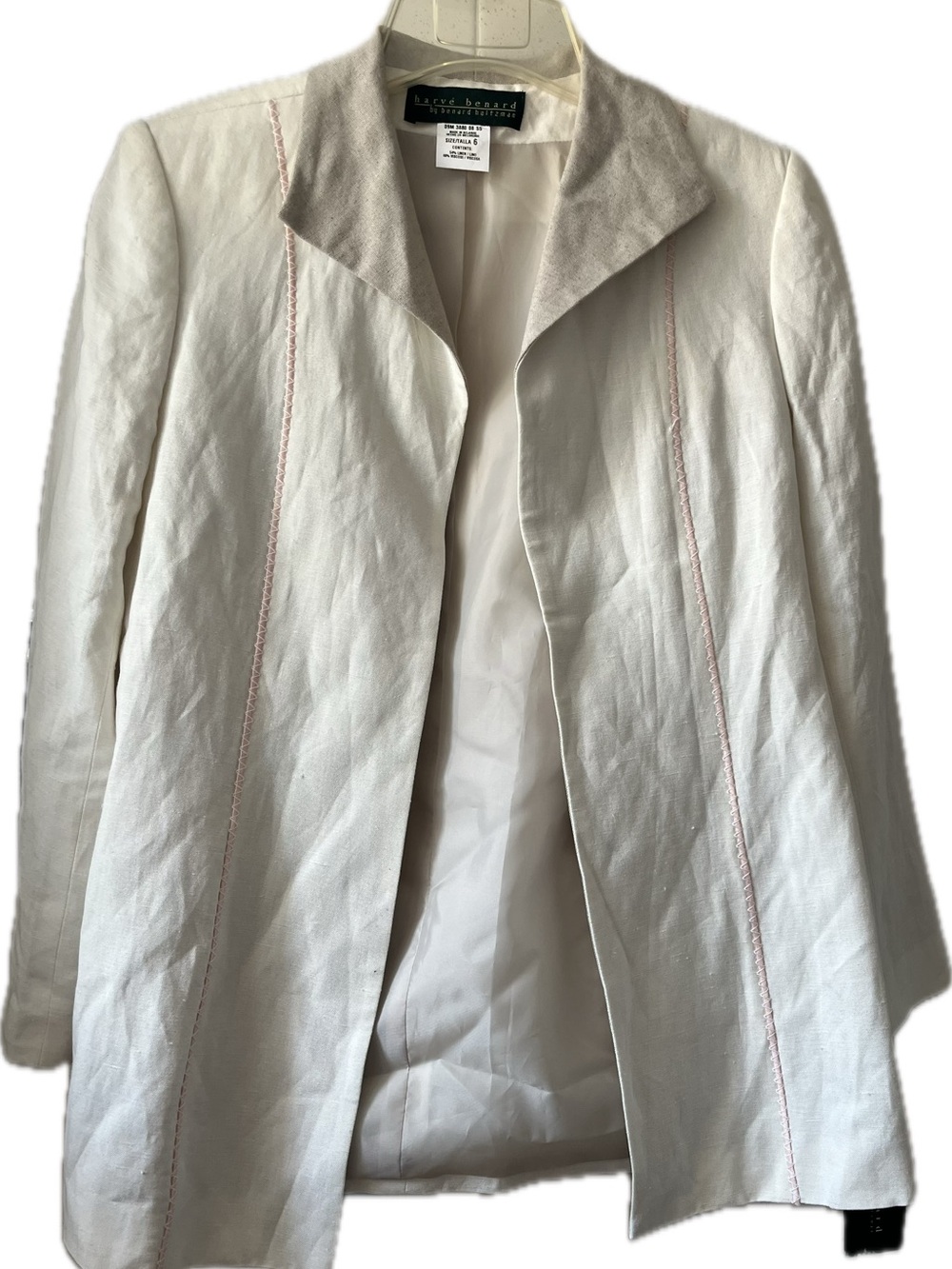 Harve Benard White Linen Contrast Collar Blazer  NWT Vintage Size 6 FLAW